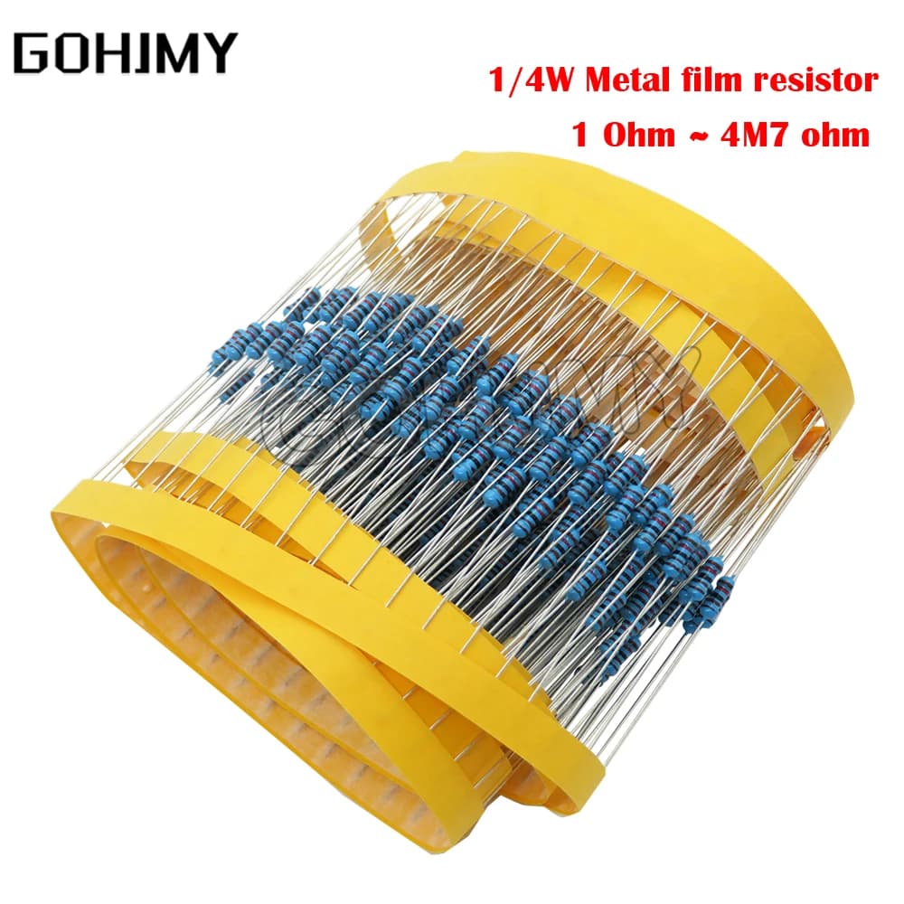 100pcs 1/4W Metal film resistor 1R ~ 22M 1R 100R 220R 330R 1K 1.5K 2.2K 3.3K 4.7K 10K 22K 47K 100K 220k 330 1K5 2K2 3K3 4K7 ohm