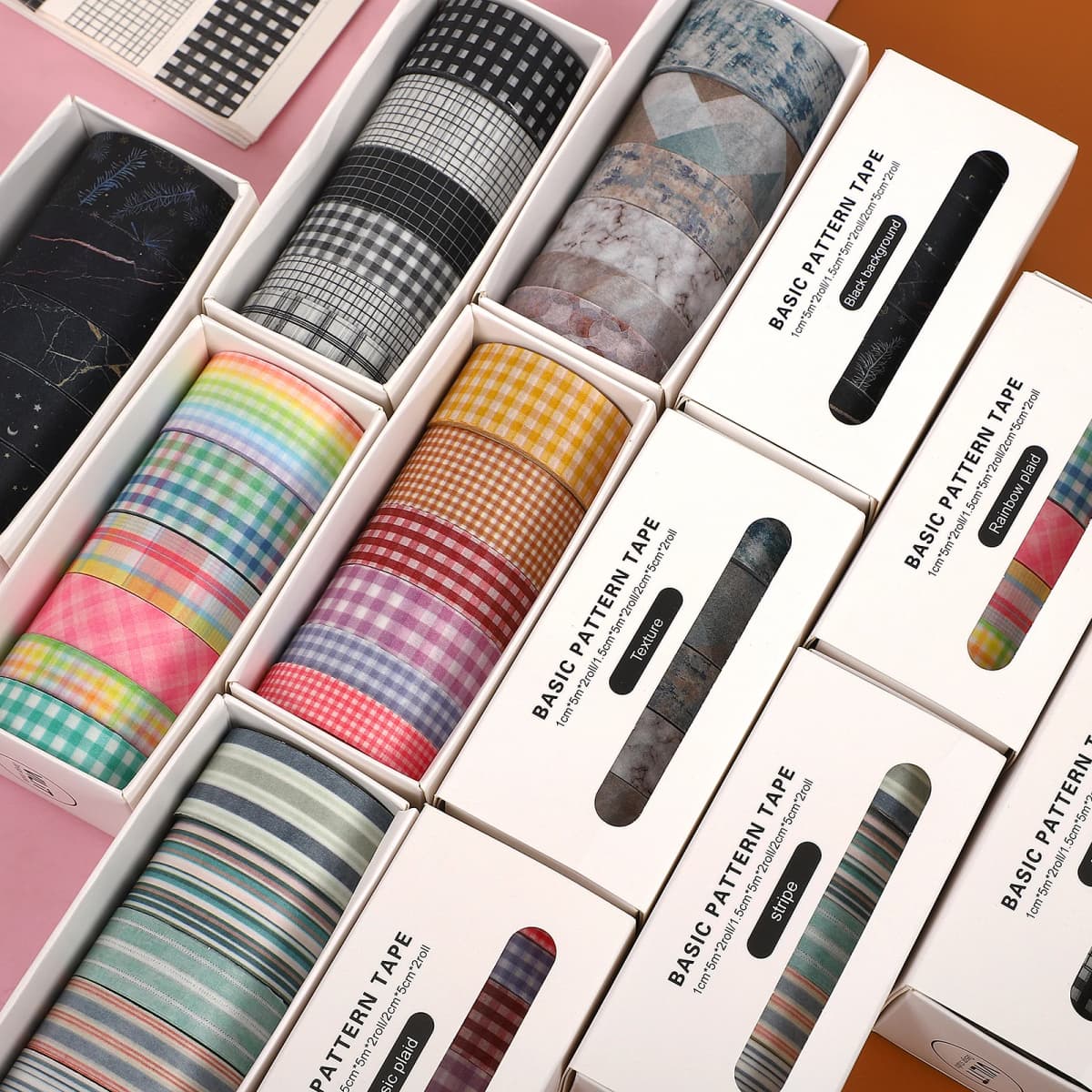 JIANWU 6pcs/set Basic Pattern Marble Plaid Stripe Decoration Washi Tape Set DIY Background Scrapbook Sticker Masking Tape Kawaii