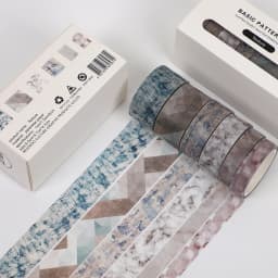 JIANWU 6pcs/set Basic Pattern Marble Plaid Stripe Decoration Washi Tape Set DIY Background Scrapbook Sticker Masking Tape Kawaii