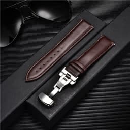 Leather Watch Band 18mm 20mm 22mm 24mm Straps Stainless Steel Butterfly Buckle Clasp Leather Bracelet Black Brown Wristband Belt