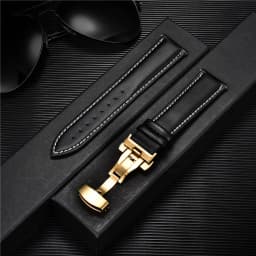 Leather Watch Band 18mm 20mm 22mm 24mm Straps Stainless Steel Butterfly Buckle Clasp Leather Bracelet Black Brown Wristband Belt