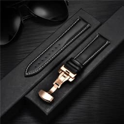Leather Watch Band 18mm 20mm 22mm 24mm Straps Stainless Steel Butterfly Buckle Clasp Leather Bracelet Black Brown Wristband Belt