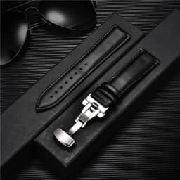 Leather Watch Band 18mm 20mm 22mm 24mm Straps Stainless Steel Butterfly Buckle Clasp Leather Bracelet Black Brown Wristband Belt