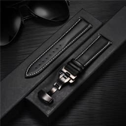 Leather Watch Band 18mm 20mm 22mm 24mm Straps Stainless Steel Butterfly Buckle Clasp Leather Bracelet Black Brown Wristband Belt