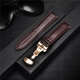 Leather Watch Band 18mm 20mm 22mm 24mm Straps Stainless Steel Butterfly Buckle Clasp Leather Bracelet Black Brown Wristband Belt