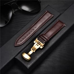 Leather Watch Band 18mm 20mm 22mm 24mm Straps Stainless Steel Butterfly Buckle Clasp Leather Bracelet Black Brown Wristband Belt