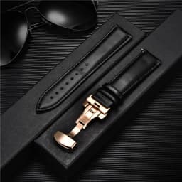 Leather Watch Band 18mm 20mm 22mm 24mm Straps Stainless Steel Butterfly Buckle Clasp Leather Bracelet Black Brown Wristband Belt
