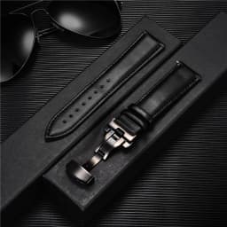 Leather Watch Band 18mm 20mm 22mm 24mm Straps Stainless Steel Butterfly Buckle Clasp Leather Bracelet Black Brown Wristband Belt