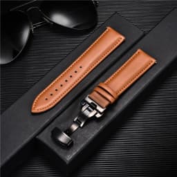 Leather Watch Band 18mm 20mm 22mm 24mm Straps Stainless Steel Butterfly Buckle Clasp Leather Bracelet Black Brown Wristband Belt