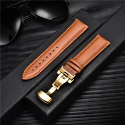 Leather Watch Band 18mm 20mm 22mm 24mm Straps Stainless Steel Butterfly Buckle Clasp Leather Bracelet Black Brown Wristband Belt