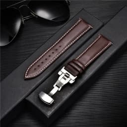 Leather Watch Band 18mm 20mm 22mm 24mm Straps Stainless Steel Butterfly Buckle Clasp Leather Bracelet Black Brown Wristband Belt