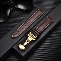 Leather Watch Band 18mm 20mm 22mm 24mm Straps Stainless Steel Butterfly Buckle Clasp Leather Bracelet Black Brown Wristband Belt