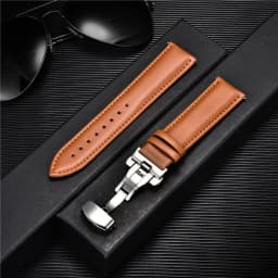 Leather Watch Band 18mm 20mm 22mm 24mm Straps Stainless Steel Butterfly Buckle Clasp Leather Bracelet Black Brown Wristband Belt