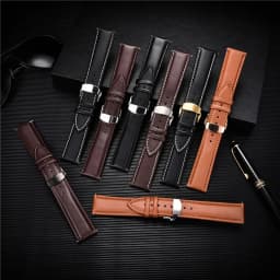 Leather Watch Band 18mm 20mm 22mm 24mm Straps Stainless Steel Butterfly Buckle Clasp Leather Bracelet Black Brown Wristband Belt