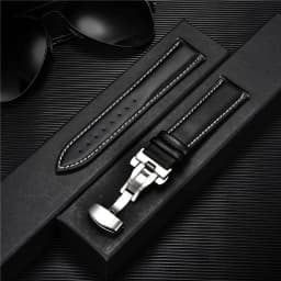 Leather Watch Band 18mm 20mm 22mm 24mm Straps Stainless Steel Butterfly Buckle Clasp Leather Bracelet Black Brown Wristband Belt