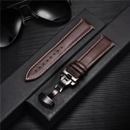 Leather Watch Band 18mm 20mm 22mm 24mm Straps Stainless Steel Butterfly Buckle Clasp Leather Bracelet Black Brown Wristband Belt