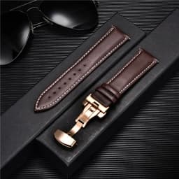 Leather Watch Band 18mm 20mm 22mm 24mm Straps Stainless Steel Butterfly Buckle Clasp Leather Bracelet Black Brown Wristband Belt