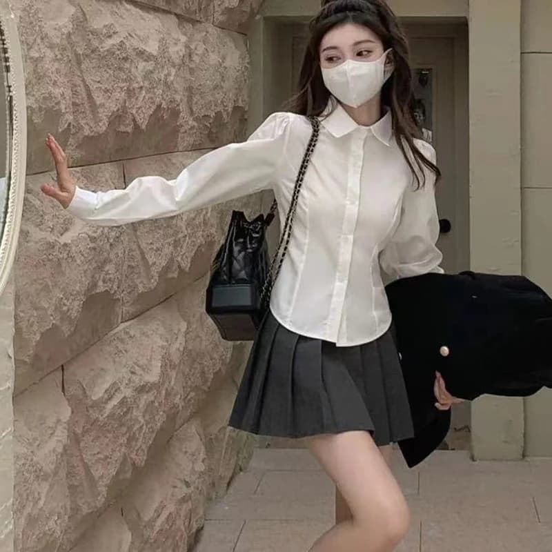 Lucyever Sexy Slim Fit White Shirt Women Autumn New Preppy Style Long Sleeve Blouses Ladies 2022 Fashion Button Up Short Blouse