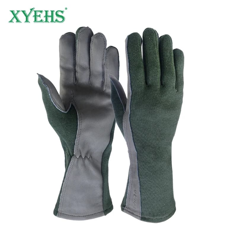 XYEHS 1 Pair Long/Short Cuff Leather Military Uniform Supply Pilot Safety Work Gloves Fire-Resistant Aramid Flight Gloves
