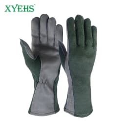 XYEHS 1 Pair Long/Short Cuff Leather Military Uniform Supply Pilot Safety Work Gloves Fire-Resistant Aramid Flight Gloves