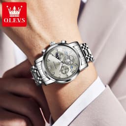OLEVS Men's Watches Classic Multifunctional Flywheel Chronograph Original Quartz Wristwatch Moon Phase 24 Hour Waterproof Reloj