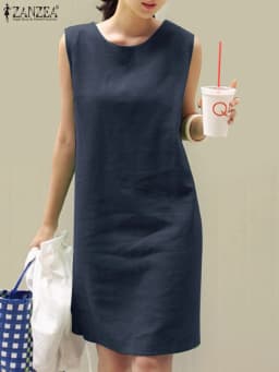2023 Women Dress Summer ZANZEA Female Sleeveless Loose Mini Dress Office Cotton Party Streetwear Dress Casual Vestidos Sundress