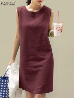 2023 Women Dress Summer ZANZEA Female Sleeveless Loose Mini Dress Office Cotton Party Streetwear Dress Casual Vestidos Sundress
