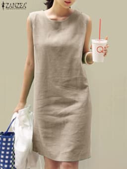 2023 Women Dress Summer ZANZEA Female Sleeveless Loose Mini Dress Office Cotton Party Streetwear Dress Casual Vestidos Sundress