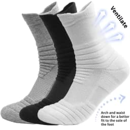 3 Pairs Men's Comfort Fit Cushion Performance Athletic Crew Socks For Outdoor Sports