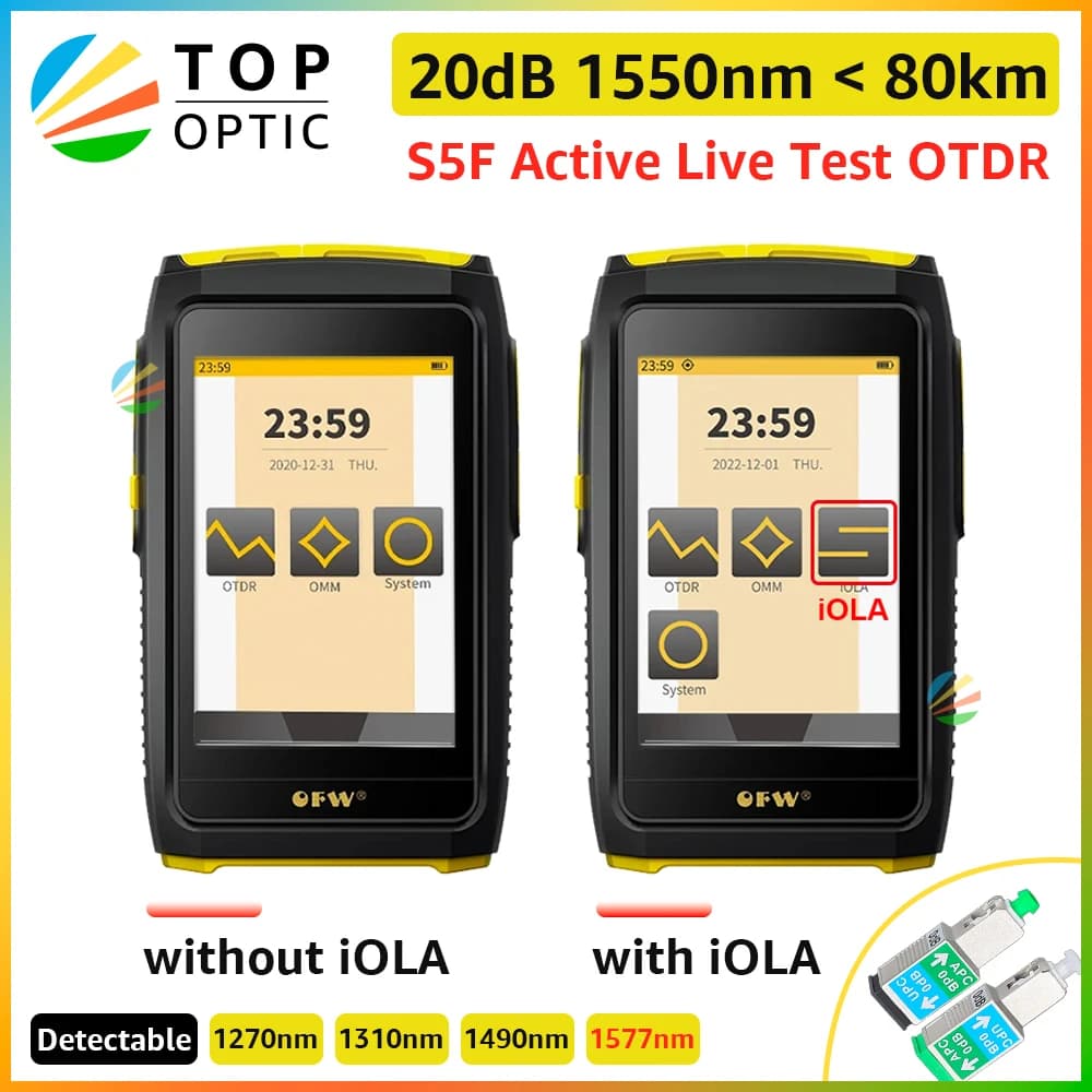 OFW Mini OTDR Optic Otdr Optical Reflector Active Fiber Live Tester 1550nm 20dB Optical Reflectometer Touch Screen OPM VFL iOLA