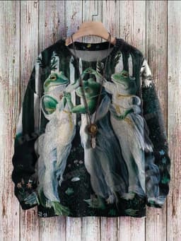 Vintage Cute Frog Yoga Mushroom Art Pattern 3D Printed Men's Knitted Pullover Winter Unisex Casual Knit Pullover Sweater ZZM120
