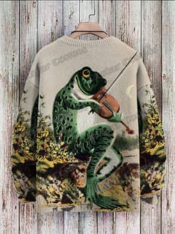 Vintage Cute Frog Yoga Mushroom Art Pattern 3D Printed Men's Knitted Pullover Winter Unisex Casual Knit Pullover Sweater ZZM120