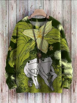 Vintage Cute Frog Yoga Mushroom Art Pattern 3D Printed Men's Knitted Pullover Winter Unisex Casual Knit Pullover Sweater ZZM120