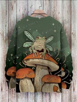 Vintage Cute Frog Yoga Mushroom Art Pattern 3D Printed Men's Knitted Pullover Winter Unisex Casual Knit Pullover Sweater ZZM120
