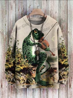 Vintage Cute Frog Yoga Mushroom Art Pattern 3D Printed Men's Knitted Pullover Winter Unisex Casual Knit Pullover Sweater ZZM120