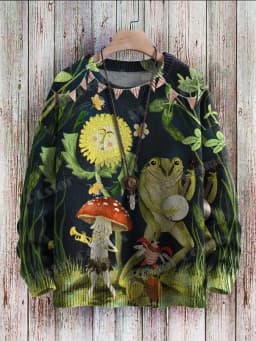 Vintage Cute Frog Yoga Mushroom Art Pattern 3D Printed Men's Knitted Pullover Winter Unisex Casual Knit Pullover Sweater ZZM120