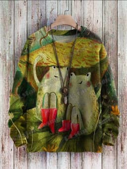 Vintage Cute Frog Yoga Mushroom Art Pattern 3D Printed Men's Knitted Pullover Winter Unisex Casual Knit Pullover Sweater ZZM120