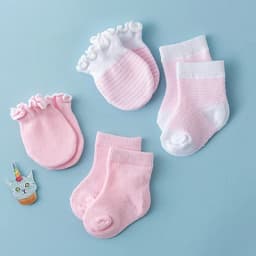 4Pair/Set Solid Color Baby Socks Gloves Set Cute Strip Elastic Infant Toddler Socks Soft Cotton Newborn Girl Boy Ruffle Mitten