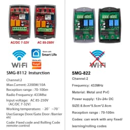 WIFI Garage Door Opener Gate Receiver 2CH 433mhz Universal Fixed Rolling Code Multi Brand Controller Switch Works with Tuya