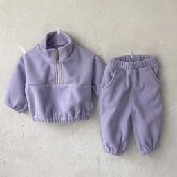 Autumn Winter Toddler Baby Boys Girl Sports Suit Children Clothes Fleece Solid Color Hoodies Suit Infant Boys Girl Outfit 2PCS