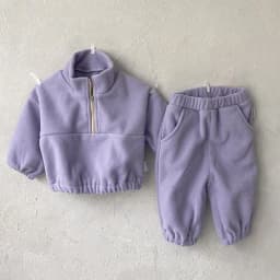 Autumn Winter Toddler Baby Boys Girl Sports Suit Children Clothes Fleece Solid Color Hoodies Suit Infant Boys Girl Outfit 2PCS