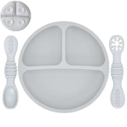 Silicone Baby Sucker Silicone Dining Plate Rice Spoon Set Cute Cartoon Children Dishes Smile Face Baby Tableware Retro Kid Bowl