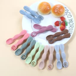 Silicone Baby Sucker Silicone Dining Plate Rice Spoon Set Cute Cartoon Children Dishes Smile Face Baby Tableware Retro Kid Bowl