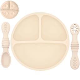 Silicone Baby Sucker Silicone Dining Plate Rice Spoon Set Cute Cartoon Children Dishes Smile Face Baby Tableware Retro Kid Bowl