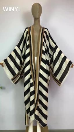 WINYI Kimono Africa Summer Boho Stripe Print Beach Swimwear Elegant Cardigan Sexy Holiday Maxi Beach Wear Swimsuit Evening Dress
