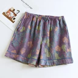 2026 Japanese Summer New Women's Shorts 100% Cotton Vintage Yarn Weaving Printed Sleepwear Thin Loose Pocket Shorts Home Pants