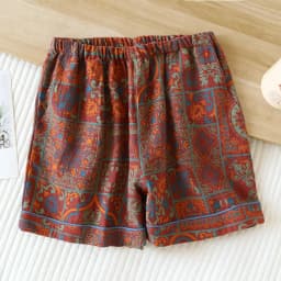 2026 Japanese Summer New Women's Shorts 100% Cotton Vintage Yarn Weaving Printed Sleepwear Thin Loose Pocket Shorts Home Pants