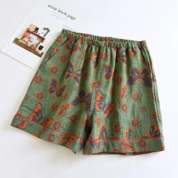 2026 Japanese Summer New Women's Shorts 100% Cotton Vintage Yarn Weaving Printed Sleepwear Thin Loose Pocket Shorts Home Pants
