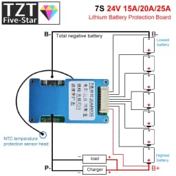 BMS 7S 24V 15A 20A 25A Li-ion Lmo Ternary Lithium 18650 Battery Charger Protection Board Balance And NTC Temperature Protect