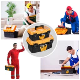 AIRAJ 15/12 Inch Hardware Tools Box, Plastic Thick Combination Suitcase Electrician Carpenter Electric Drill Storage Box